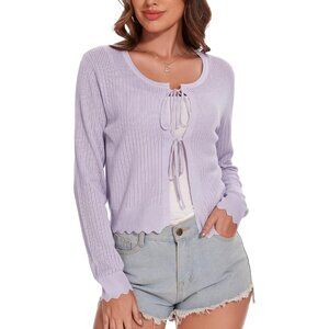Women's Tie Front Knit Cropped Cardigan - Purple